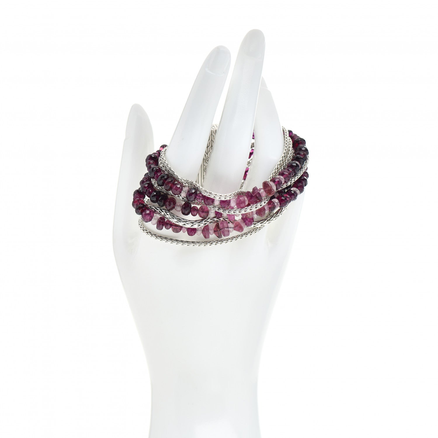 John Hardy Sterling Silver Pink Tourmaline Classic Chain Nine Row Bracelet 2 of 4