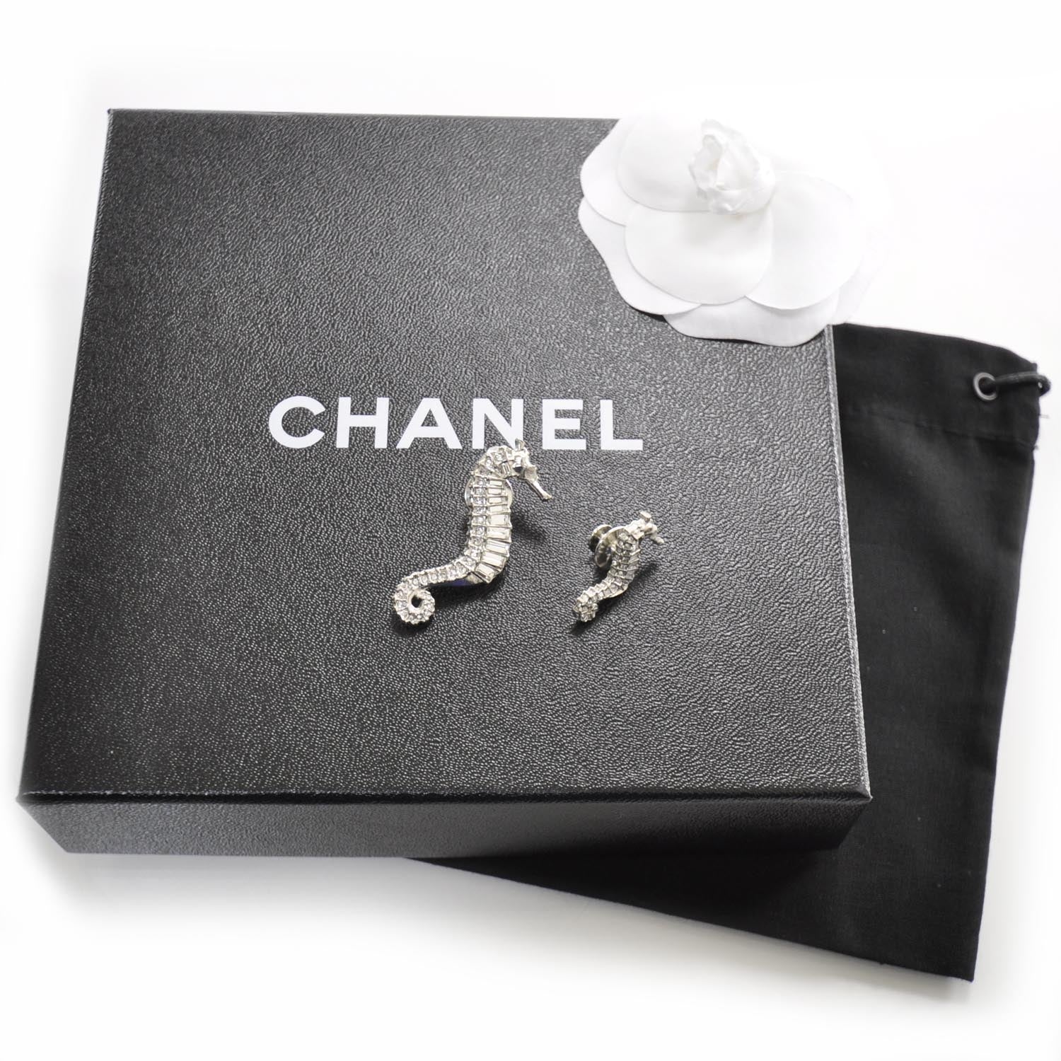 Chanel Crystal Strass Seahorse Pin Brooch Set 3 of 5