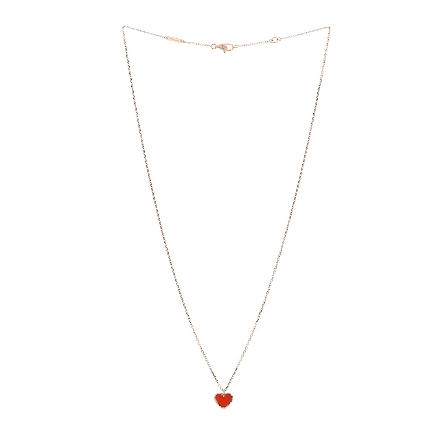 Van Cleef & Arpels 18K Rose Gold Carnelian Sweet Alhambra Heart Pendant Necklace 3 of 6