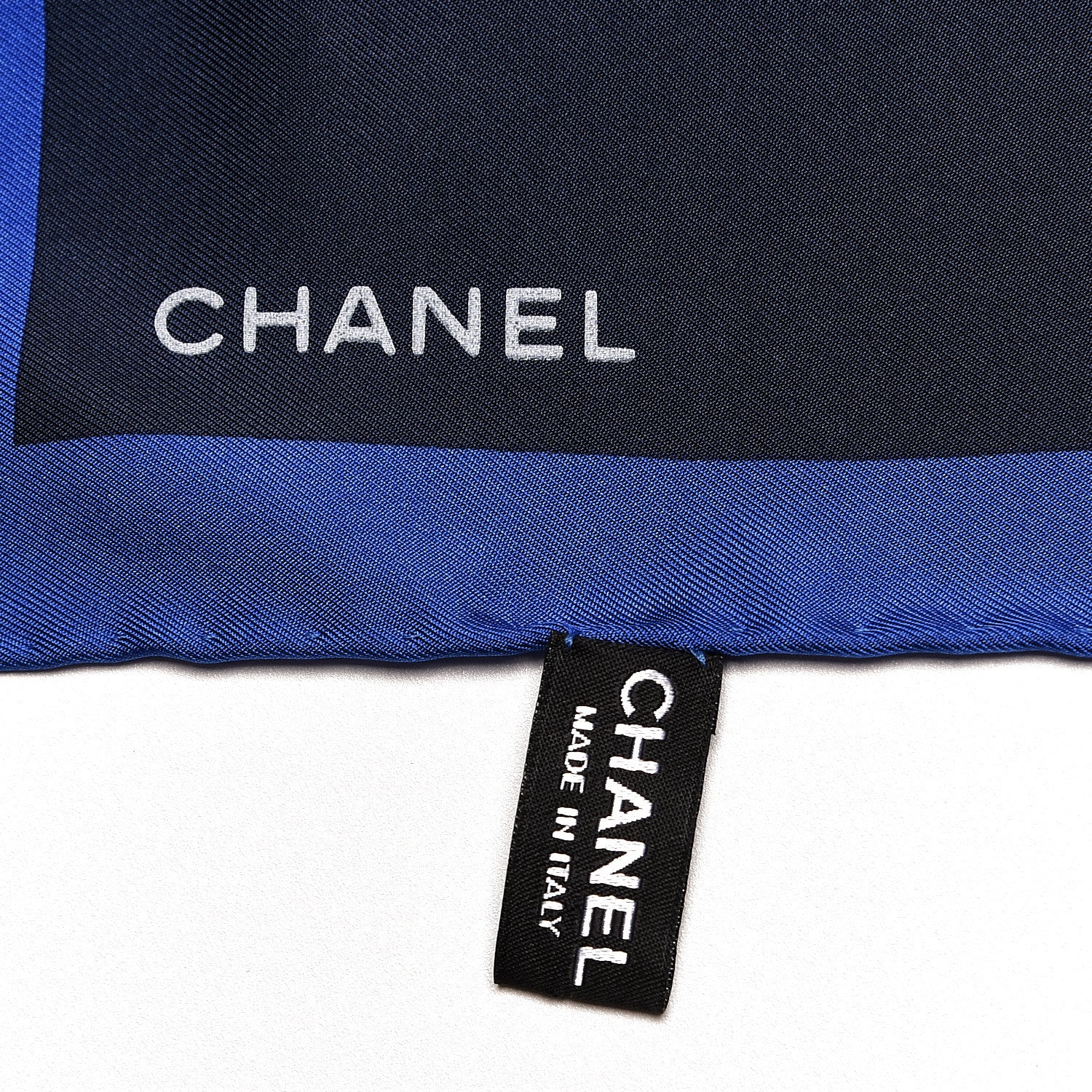 Chanel Silk Camellia Print CC Square Scarf Blue Ivory 3 of 3