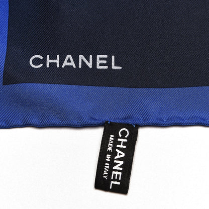 Chanel Silk Camellia Print CC Square Scarf Blue Ivory 3 of 3