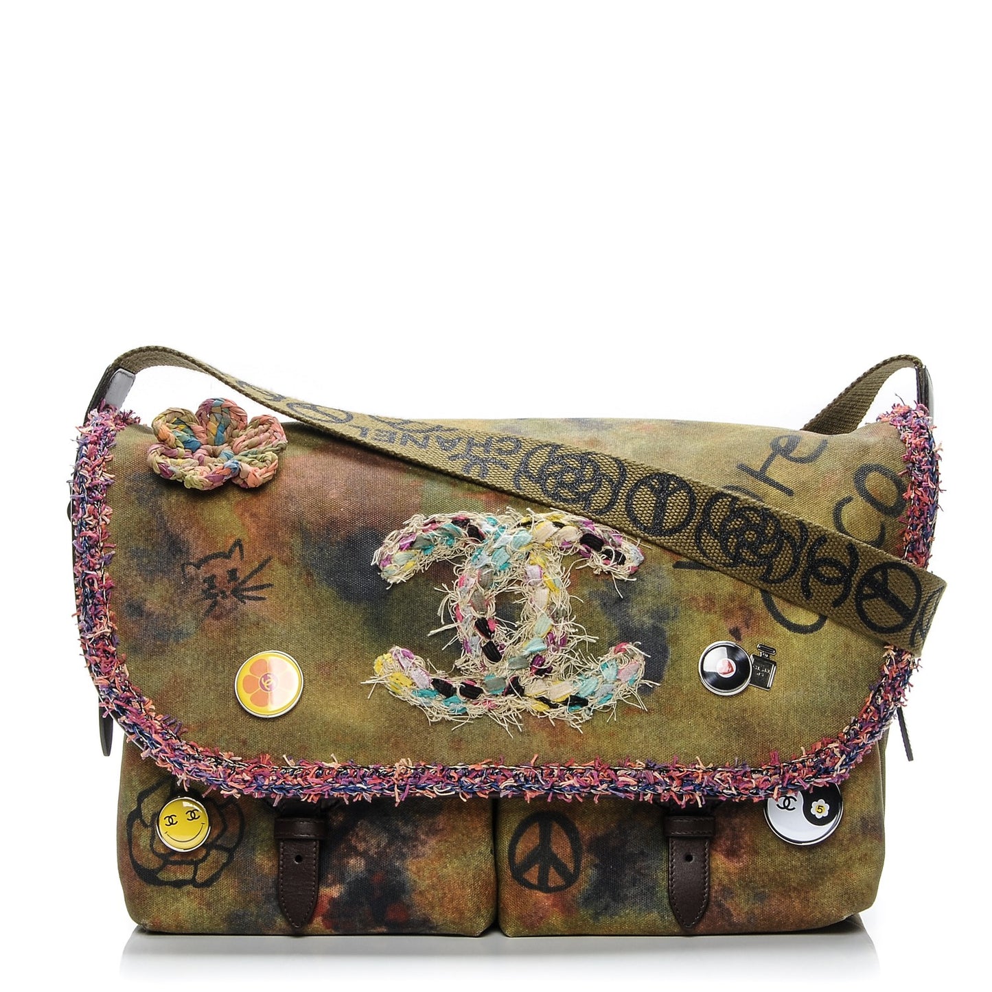 Washed Toile Large Graffiti On The Pavements Messenger Khaki Multicolor