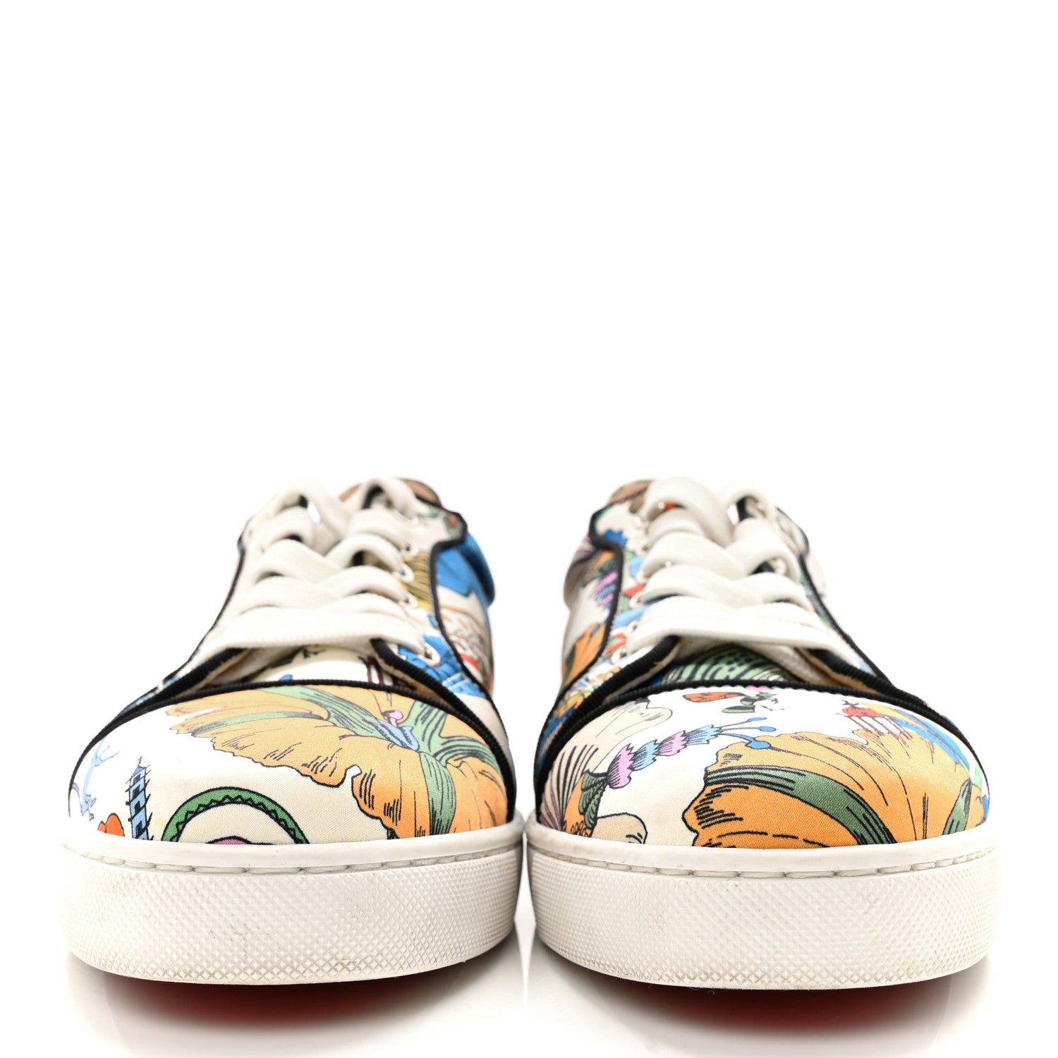 Christian Louboutin Crepe Satin Calfskin Womens Vieira Orlato Flat Sneakers 38 Bianco Multi 2 of 11