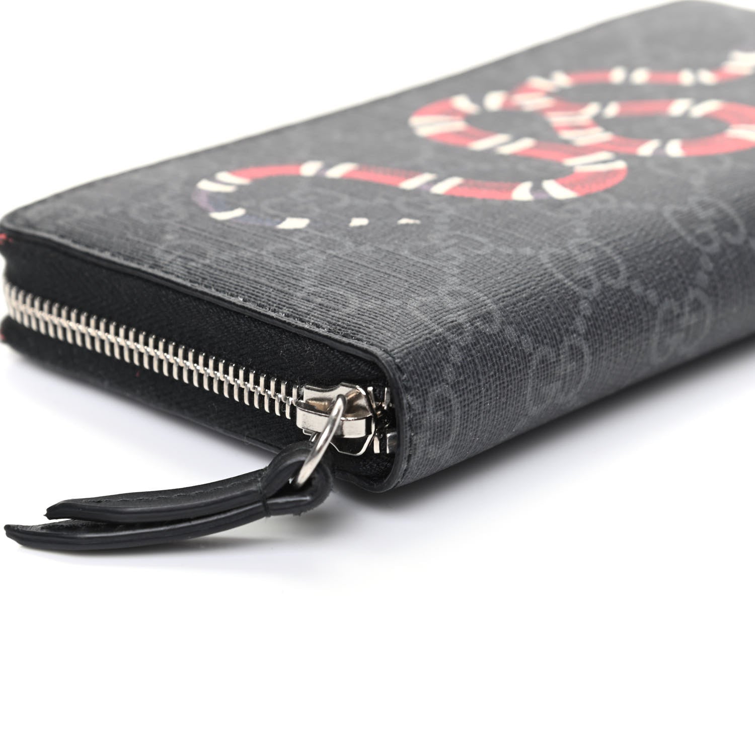 Gucci GG Supreme Monogram Kingsnake Zip Around Wallet Black Grey 7 of 8