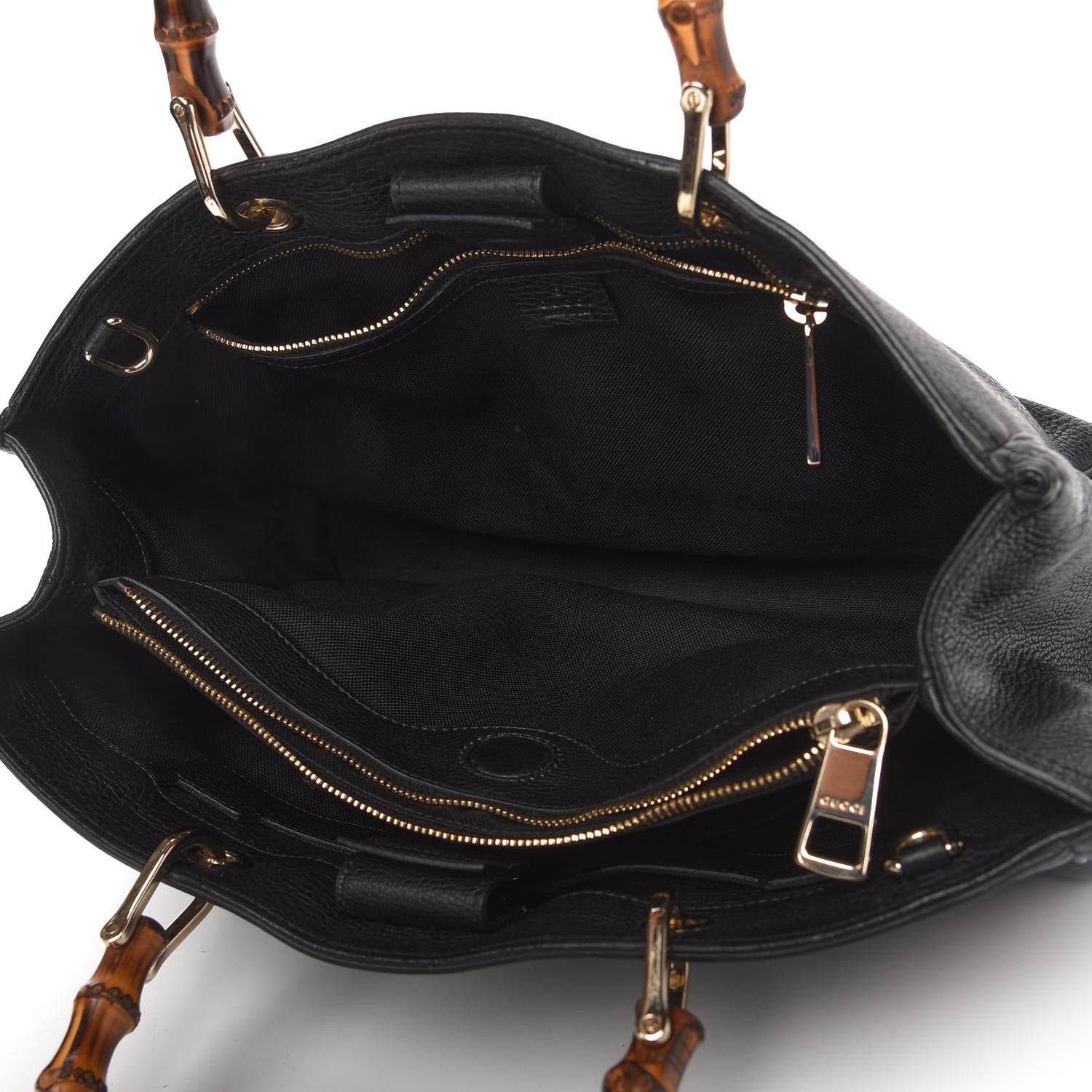 Gucci Pebbled Calfskin Medium Bamboo Shopper Tote Black 5 of 10