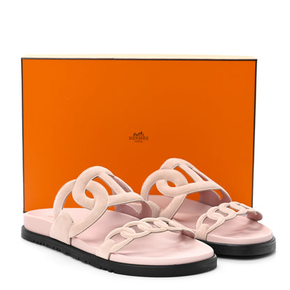 Hermes Suede Goatskin Extra Sandals 38 Rose Opaline 10 of 10