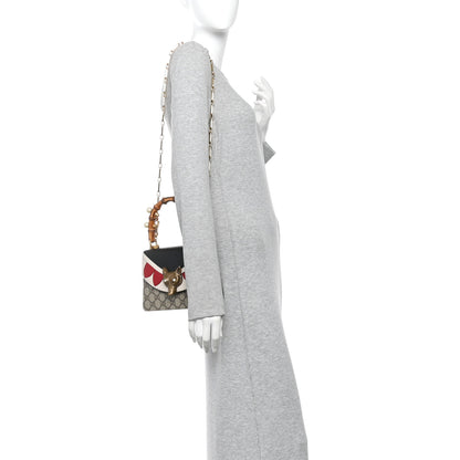 Gucci GG Supreme Monogram Goatskin Pearl Mini Fox Broche Bamboo Top Handle Bag Beige Ebony Black Hibiscus Red Mystic White 2 of 10