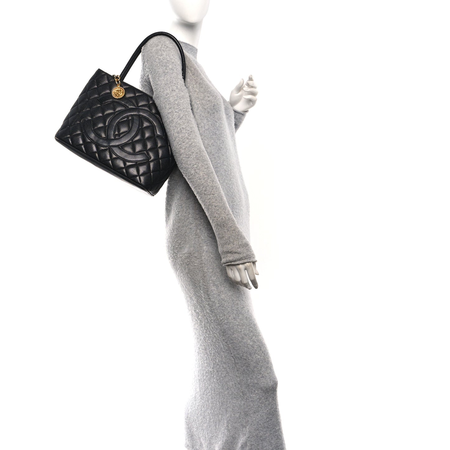 Caviar Quilted Medallion Tote Black