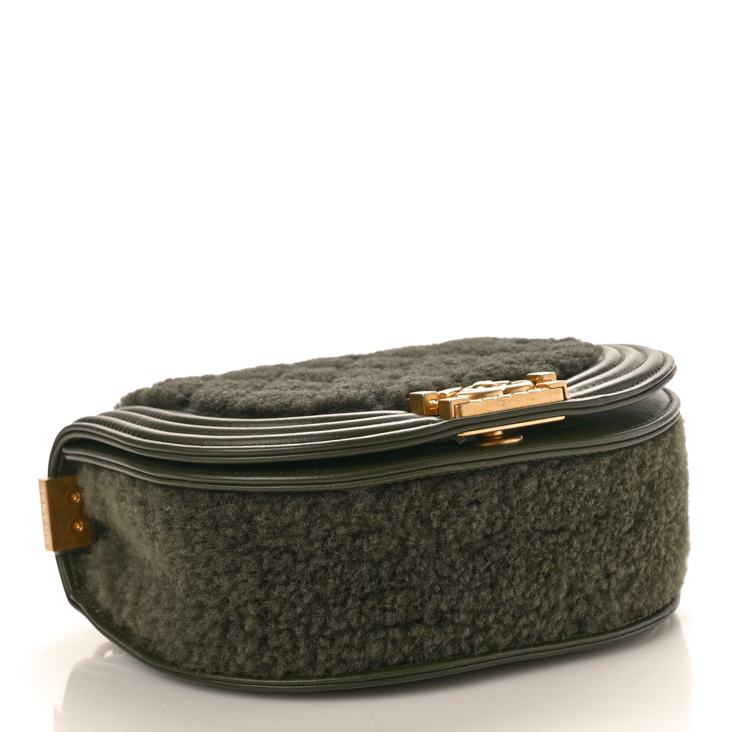 Calfskin Shearling Quilted Small Boy Messenger Bag Khaki