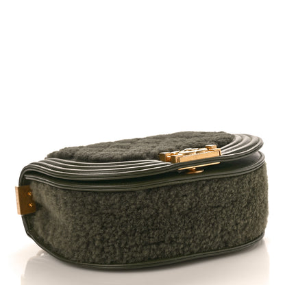 Chanel Calfskin Shearling Quilted Small Boy Messenger Bag Khaki 4 of 10