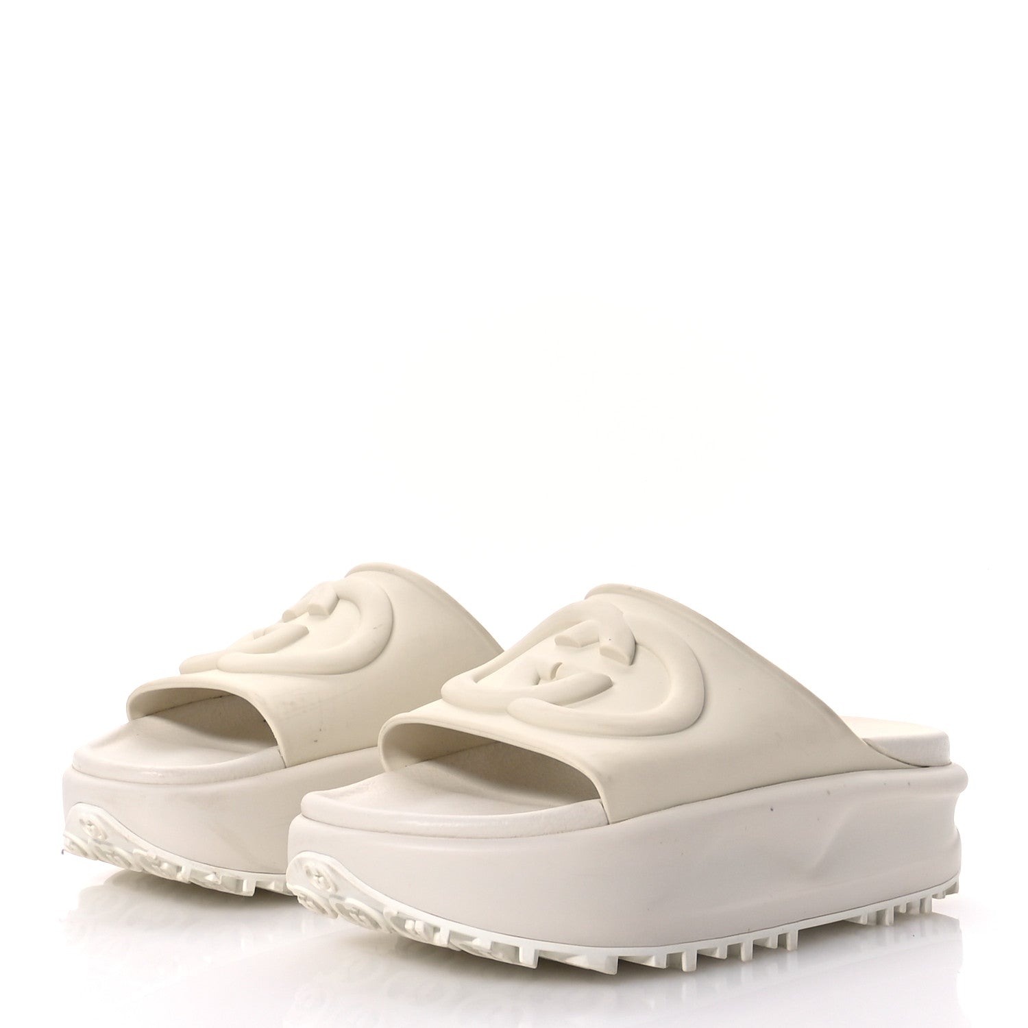 Gucci Soft Rubber Womens Interlocking G Platform 42mm Slide Sandals 37 Off White 4 of 10