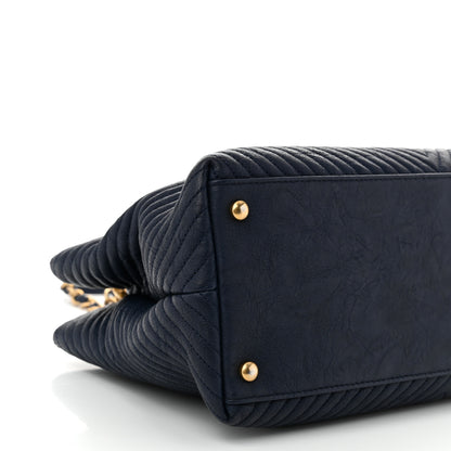 Chanel Wrinkled Lambskin Chevron Quilted Surpique Tote Navy Blue 10 of 11