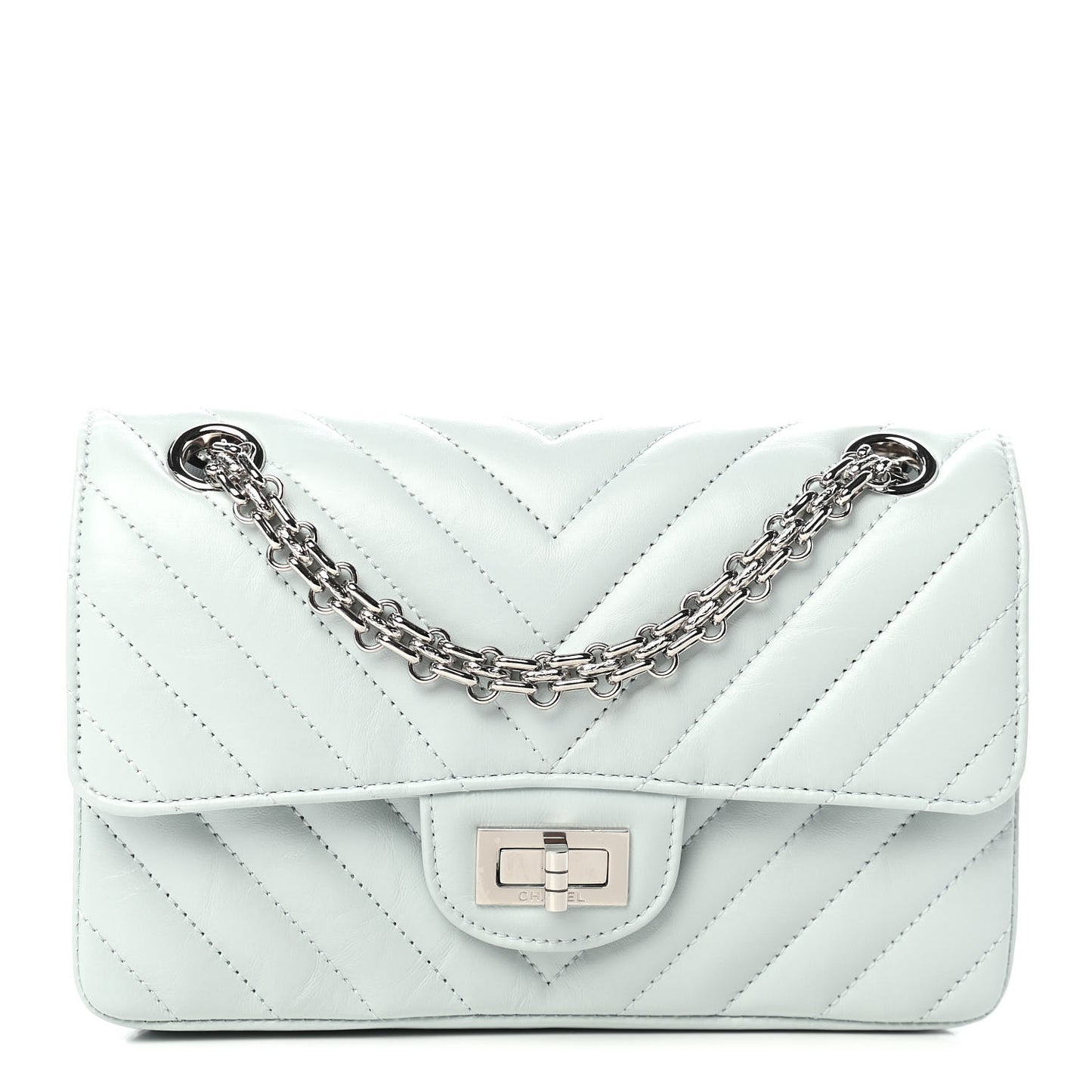 Aged Calfskin Chevron Quilted 2.55 Reissue Mini Flap Light Blue