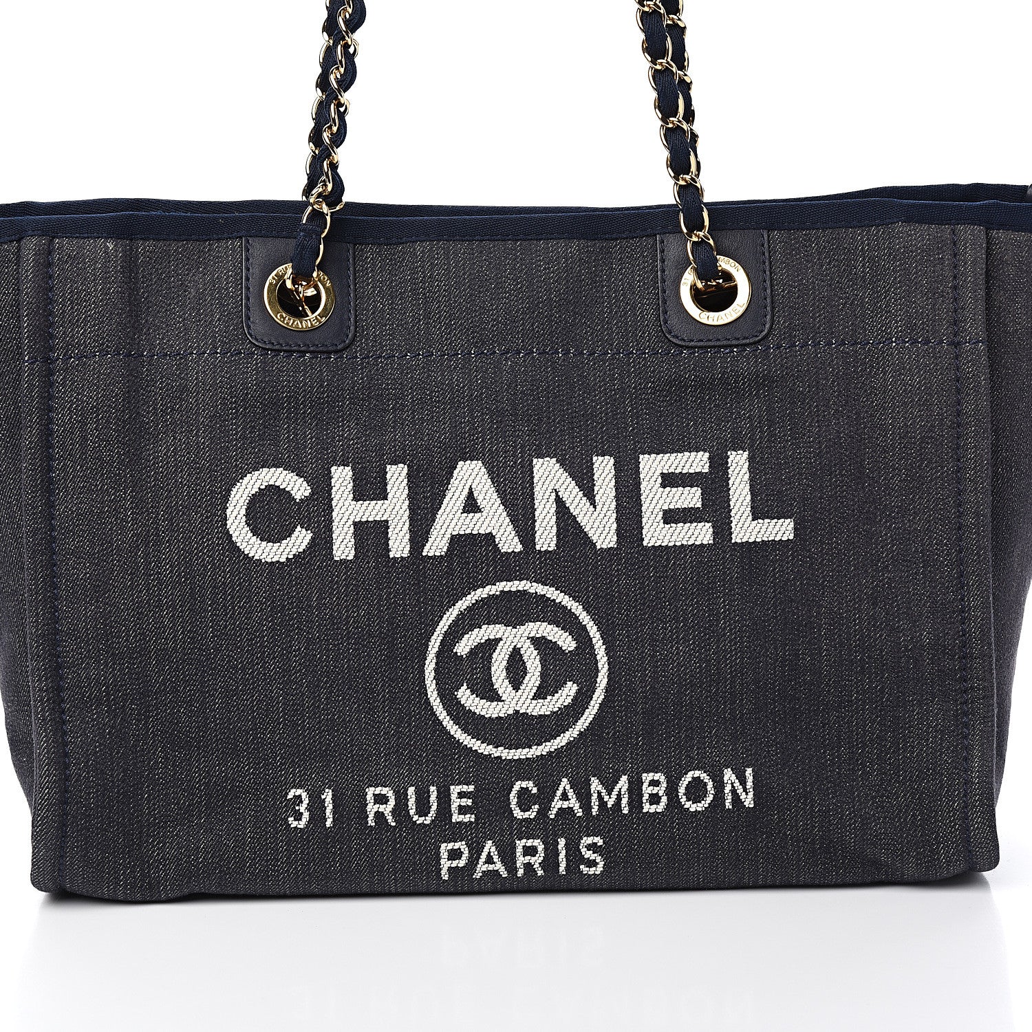 Chanel Denim Small Deauville Tote Dark Blue 9 of 9