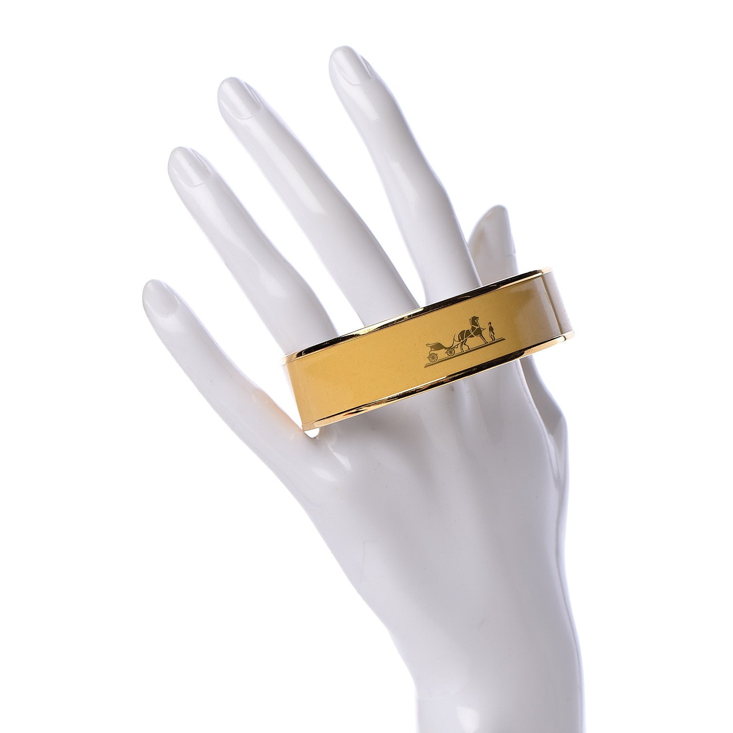 Hermes Enamel Printed Wide Caleche Bracelet 70 Jaune De Mars 2 of 6