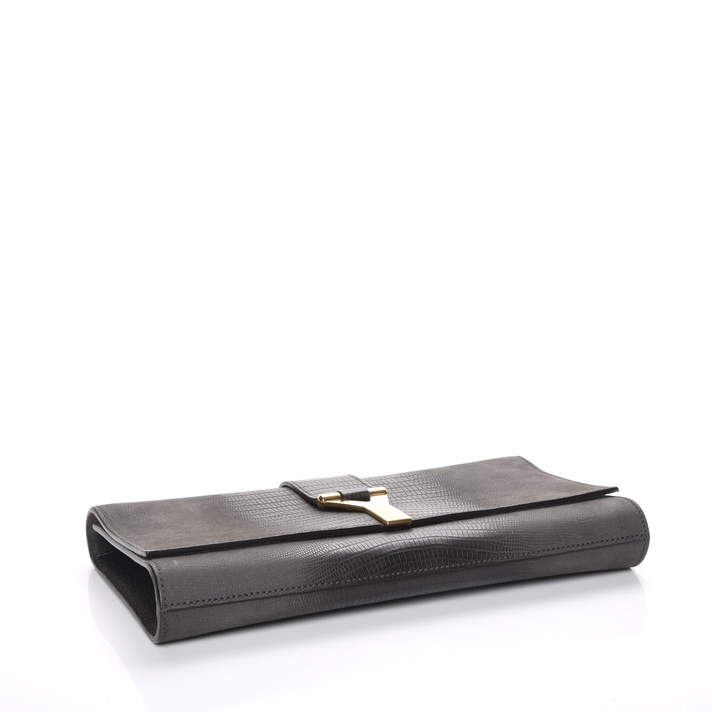 Lizard Calfskin Embossed Classic Y Ligne Clutch Grey