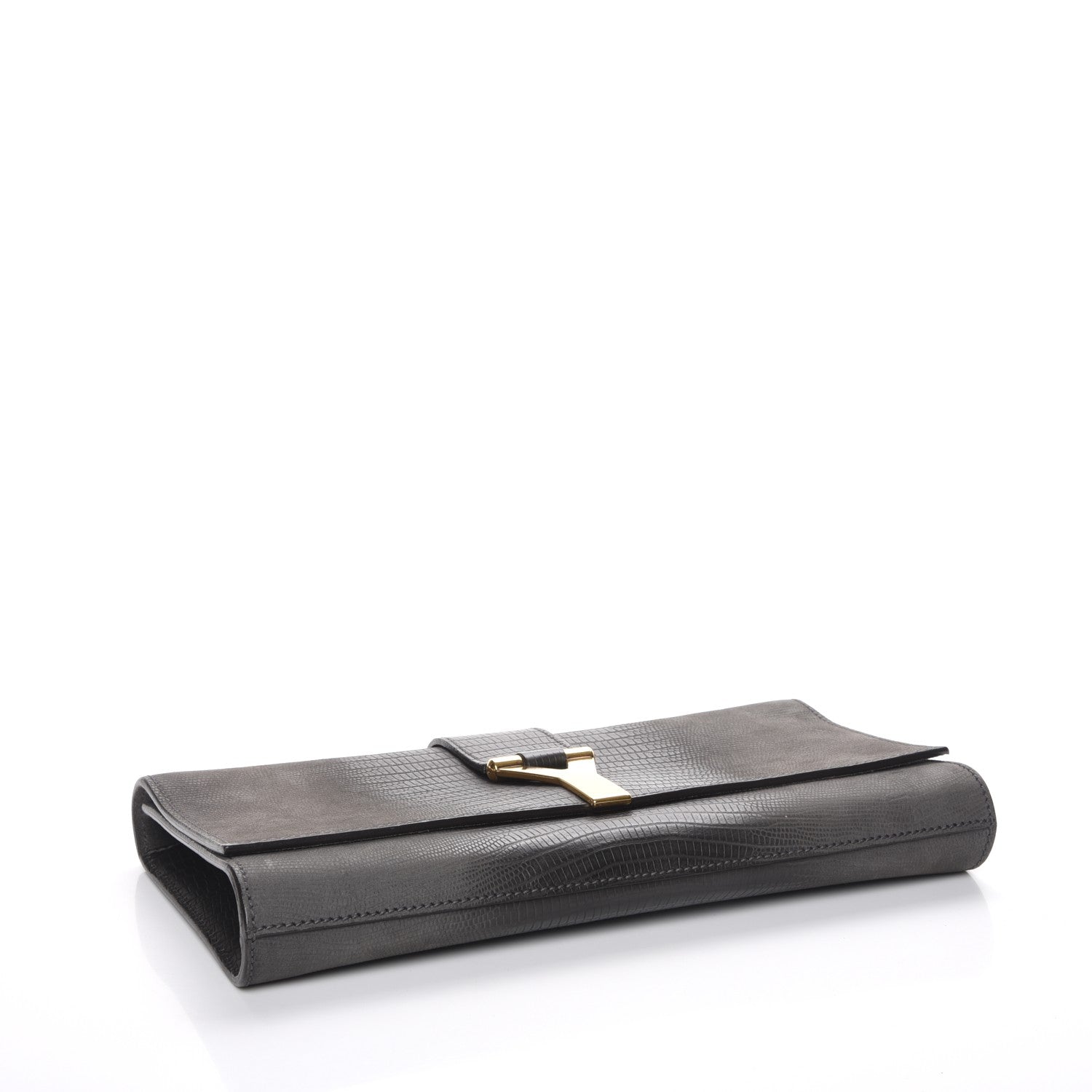 Saint Laurent Lizard Calfskin Embossed Classic Y Ligne Clutch Grey 4 of 7