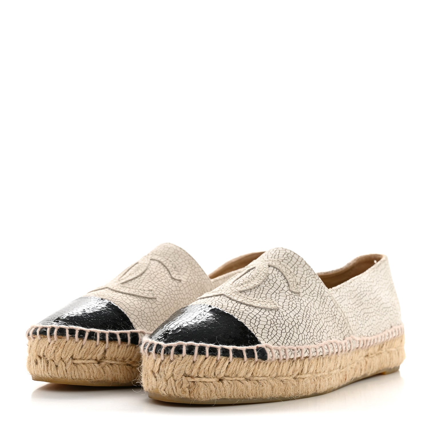 Chanel Crackled Calfskin Espadrilles 36 Light Beige Black 4 of 13