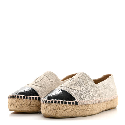 Chanel Crackled Calfskin Espadrilles 36 Light Beige Black 4 of 13