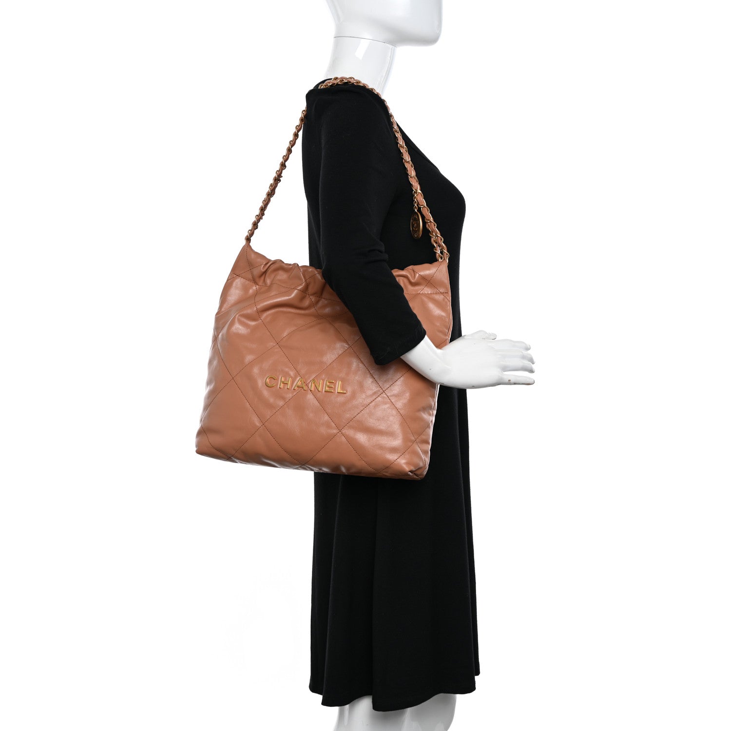 Chanel Shiny Calfskin Quilted Small Chanel 22 Camel 2 of 13