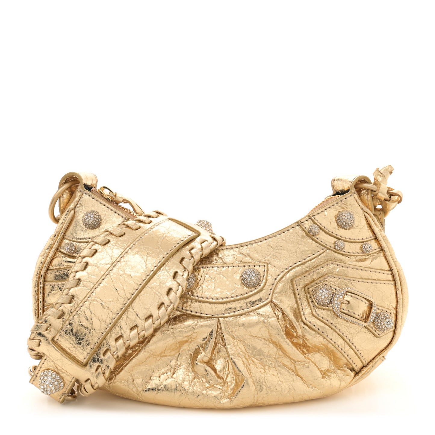Metallic Agneau Arena Crystal Le Cagole Shoulder Bag XS Light Gold