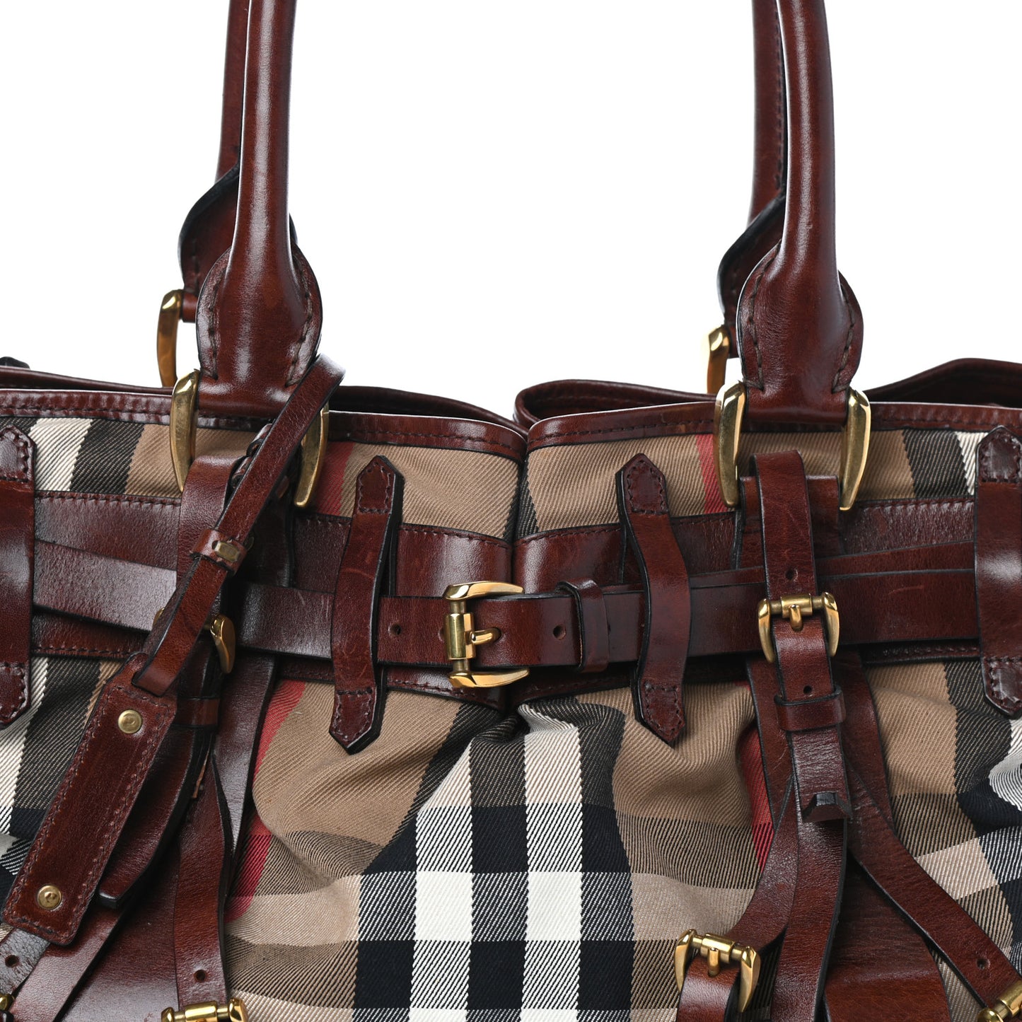 House Check Bridle Calfskin Belted Satchel Brown