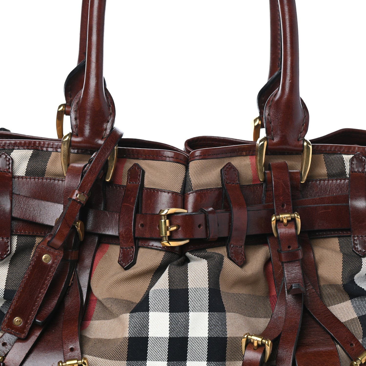 Burberry House Check Bridle Calfskin Belted Satchel Brown 8 of 10