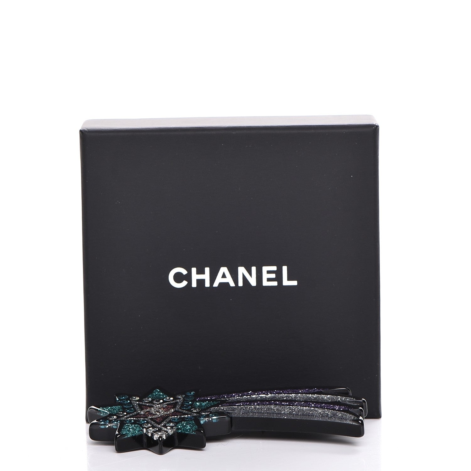 Chanel Glittered Resin Strass Shooting Star Brooch Silver Purple Green 5 of 5