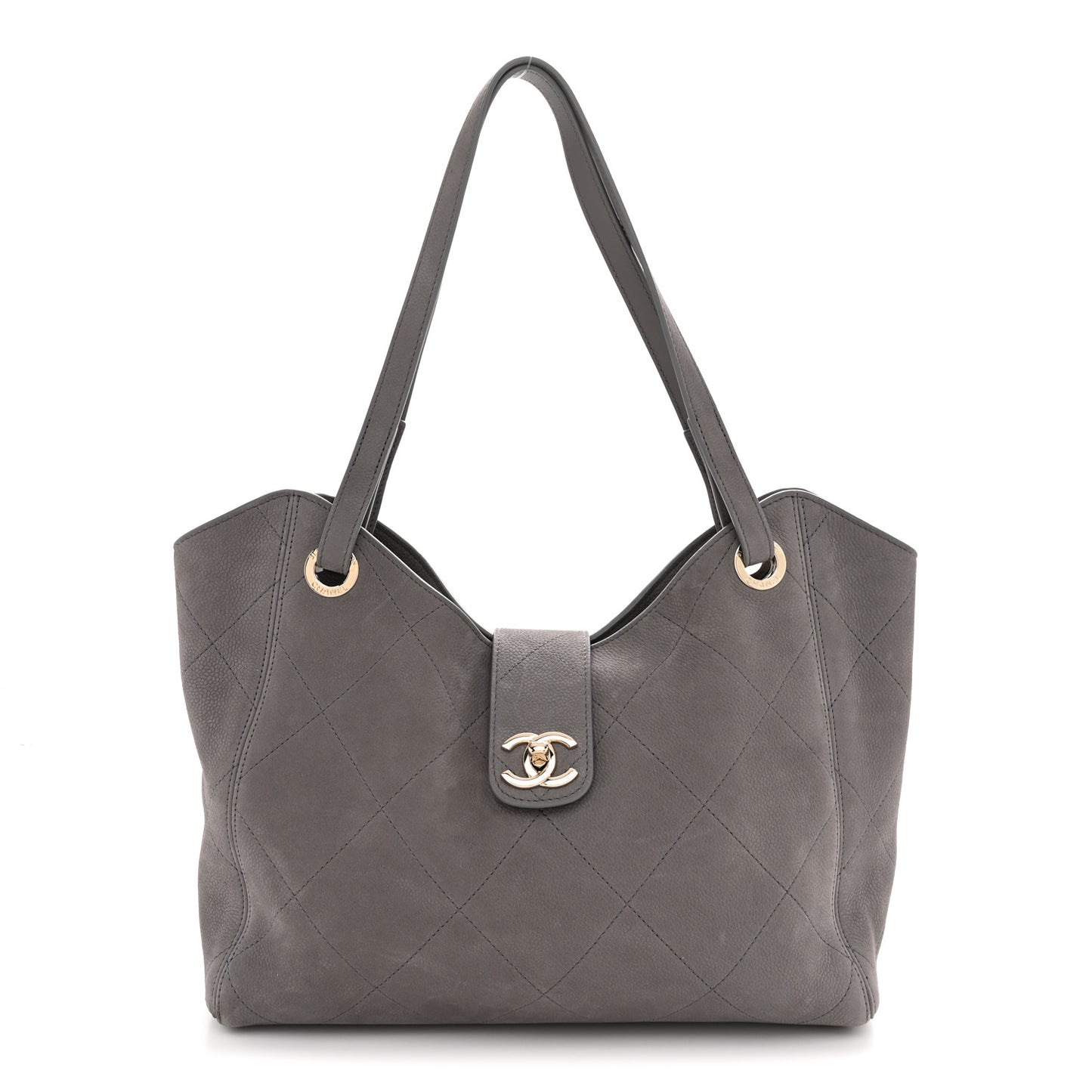 Grained Nubuck Caviar Quilted Large Shopping Bag Grey