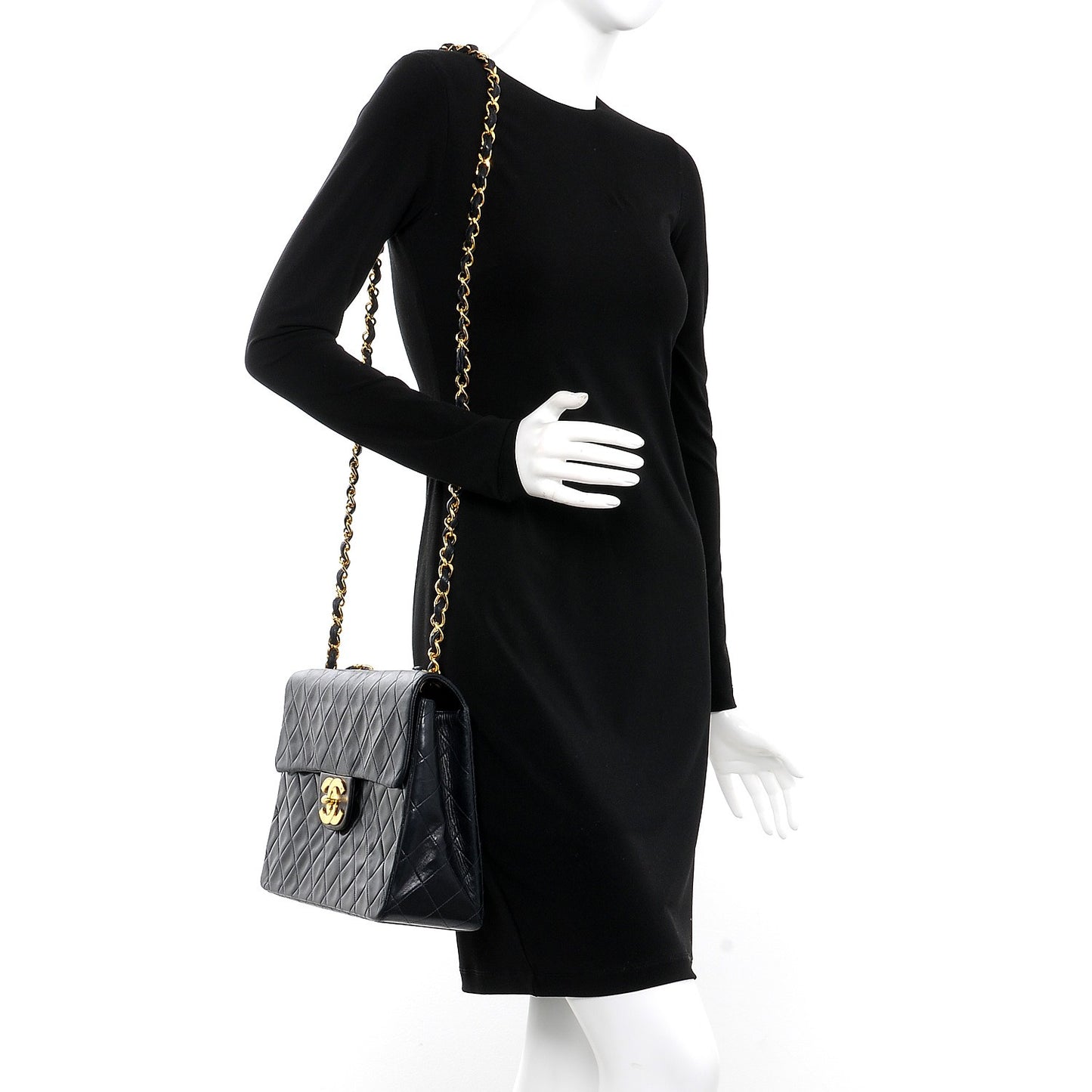 Lambskin Quilted XL Jumbo Single Flap Navy