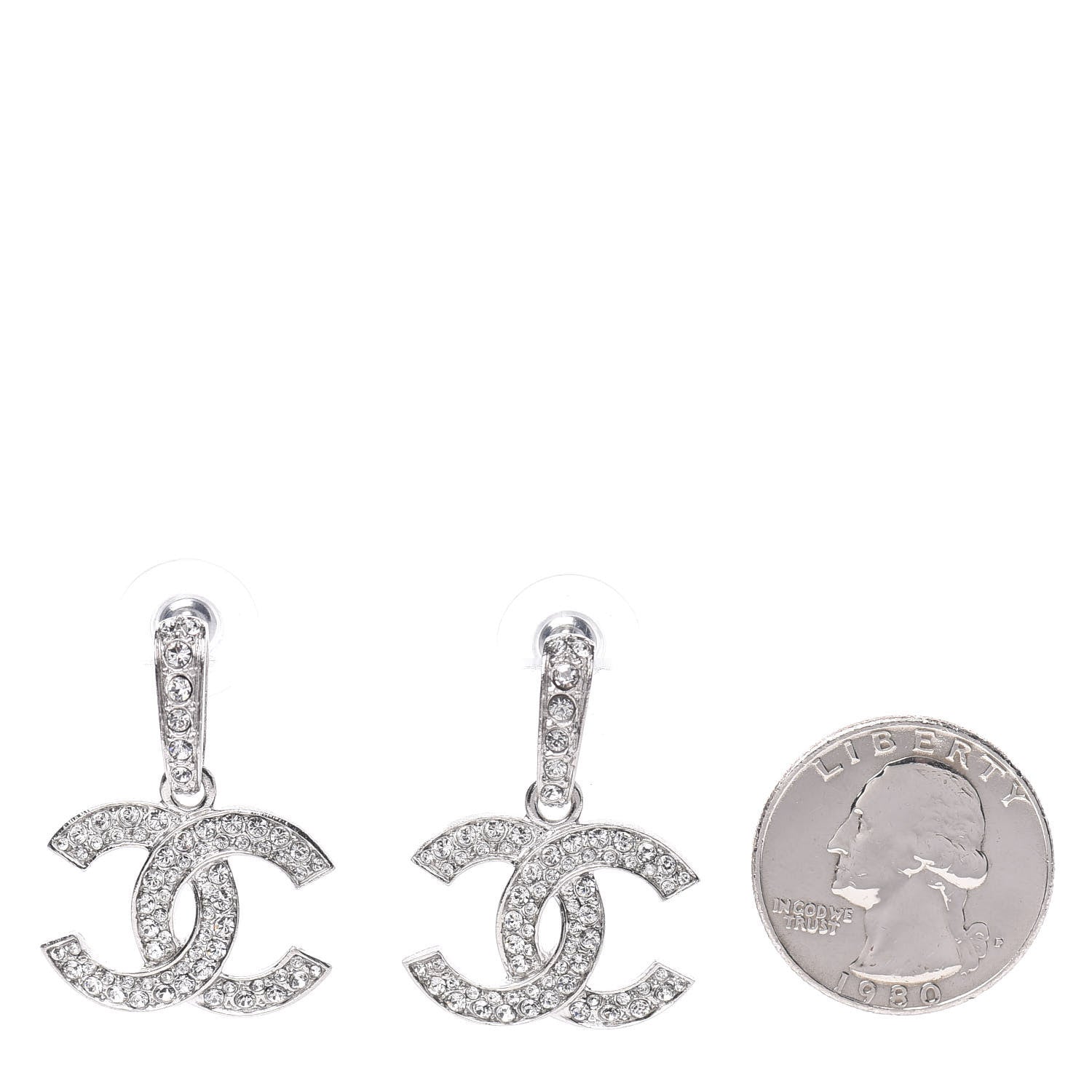 Chanel Crystal Palais Garnier CC Drop Earrings Silver 2 of 5