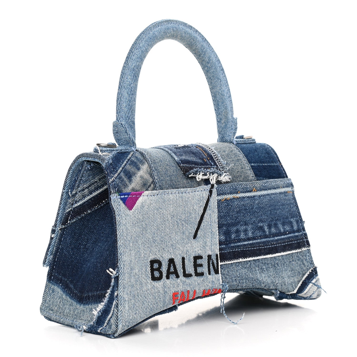 Balenciaga Denim Patchwork Small Hourglass Top Handle Bag Washed Blue 2 of 7