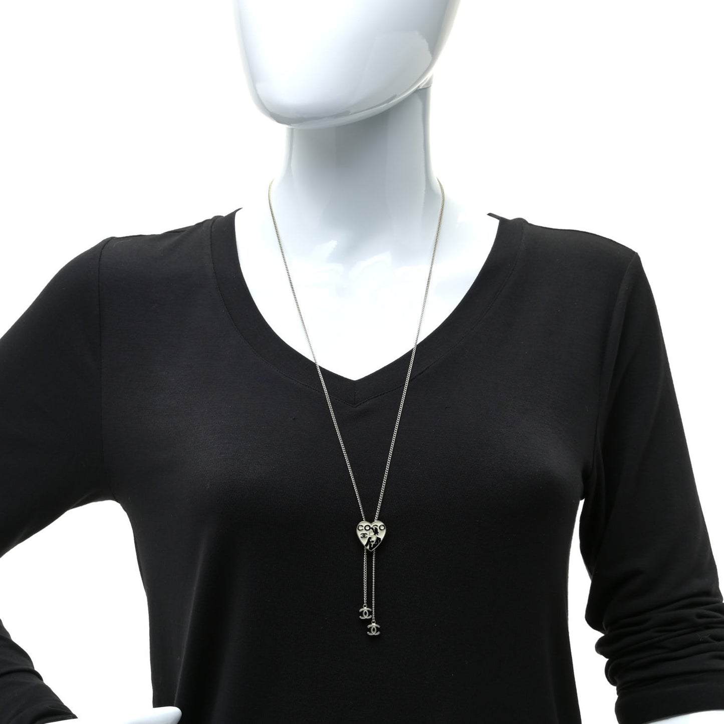 Enamel Coco Heart CC Lariat Necklace Light Gold