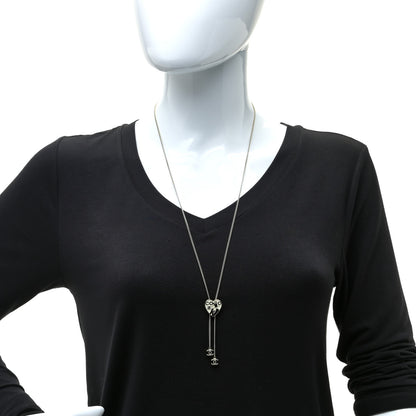 Chanel Enamel Coco Heart CC Lariat Necklace Light Gold 2 of 5