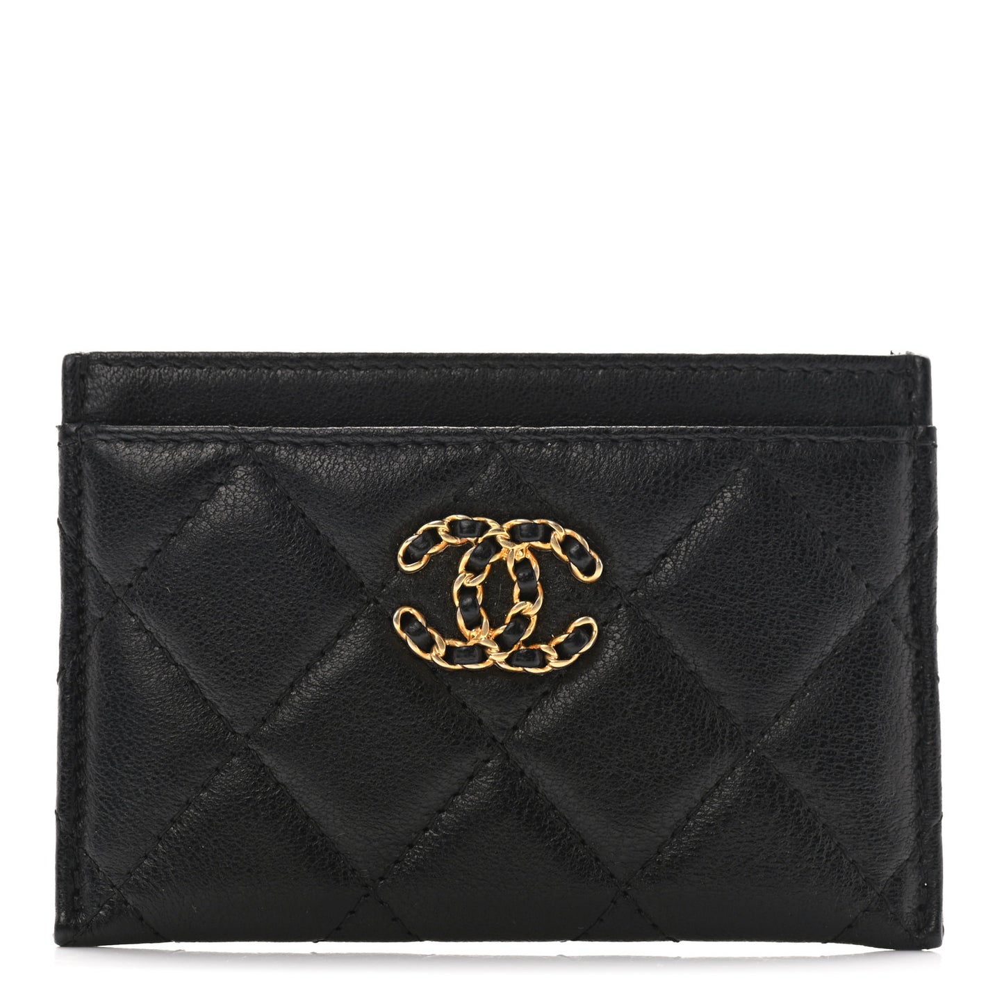 Lambskin Quilted Chanel 19 Card Holder Black