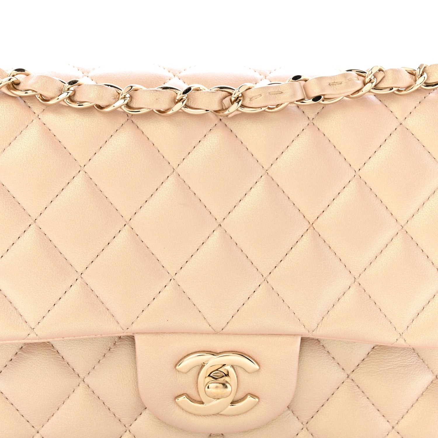 Chanel Iridescent Lambskin Quilted Medium Double Flap Beige 8 of 13