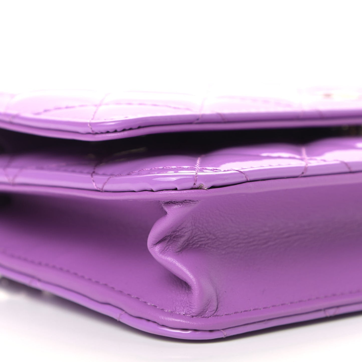 Patent Calfskin Quilted Wallet On Chain WOC Purple