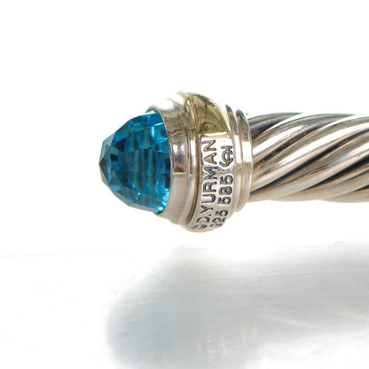 David Yurman Sterling Silver 14K Yellow Gold Blue Topaz 7mm Cable Classics Bracelet 4 of 4