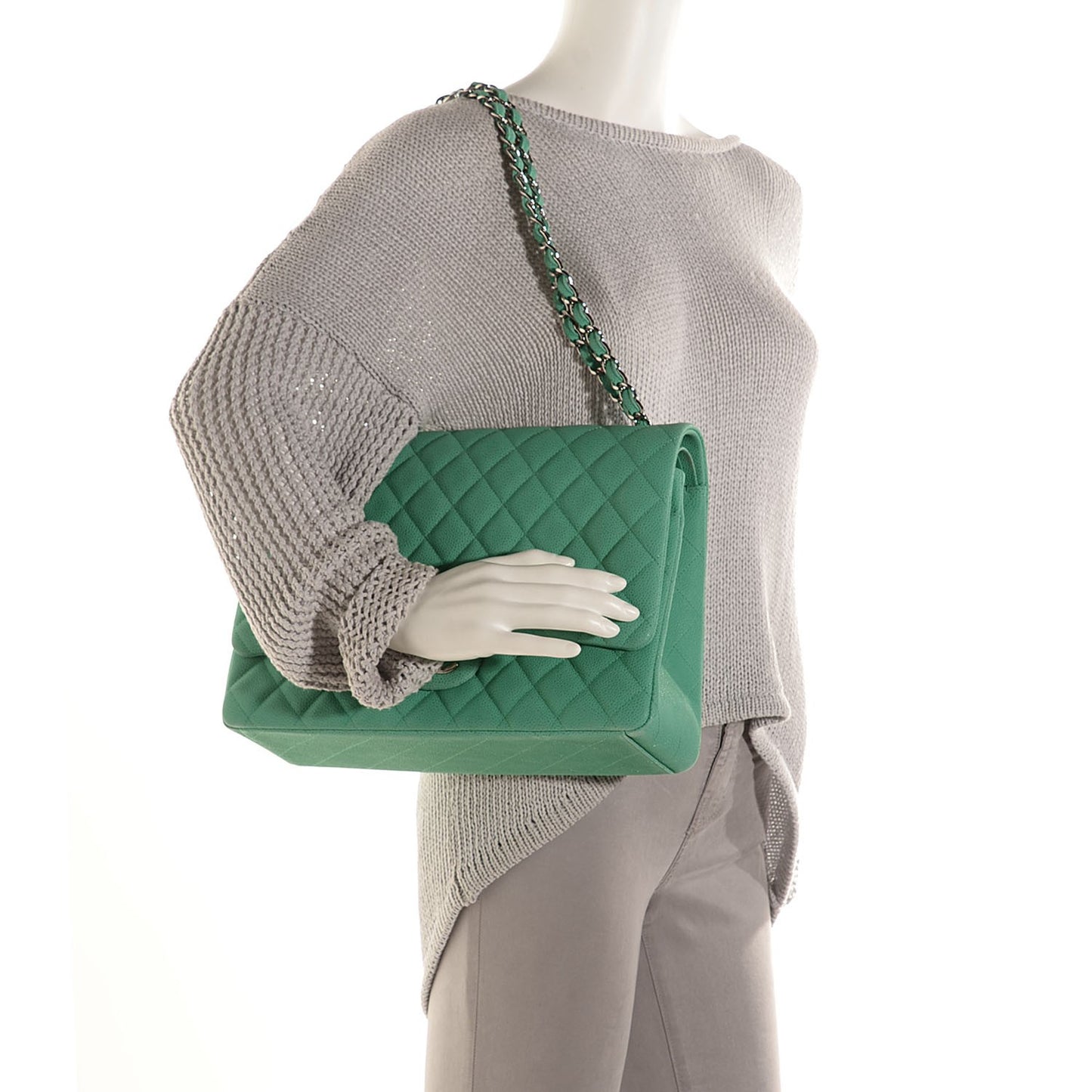 Iridescent Caviar Maxi Double Flap Green