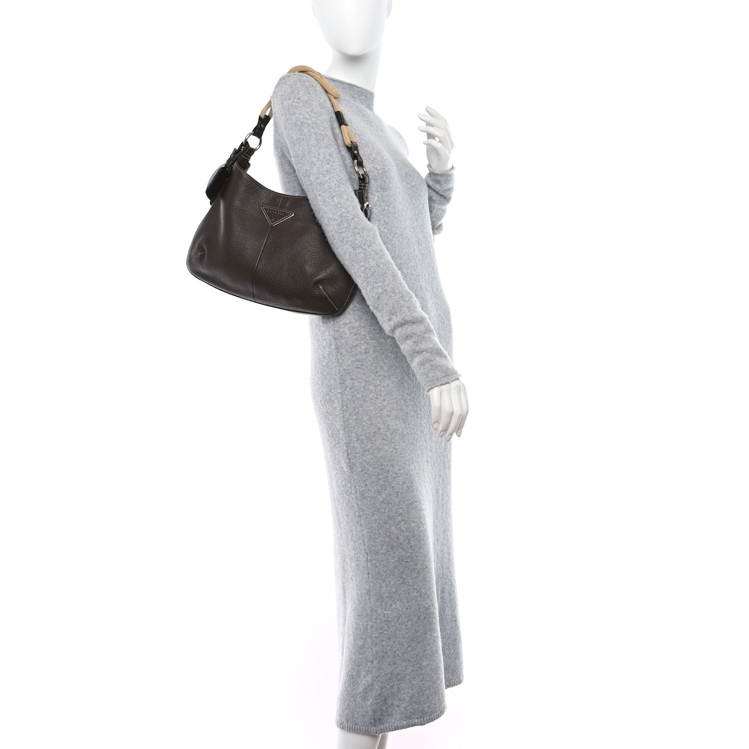 Prada Vitello Daino Rope Knotted Hobo Brown 2 of 8
