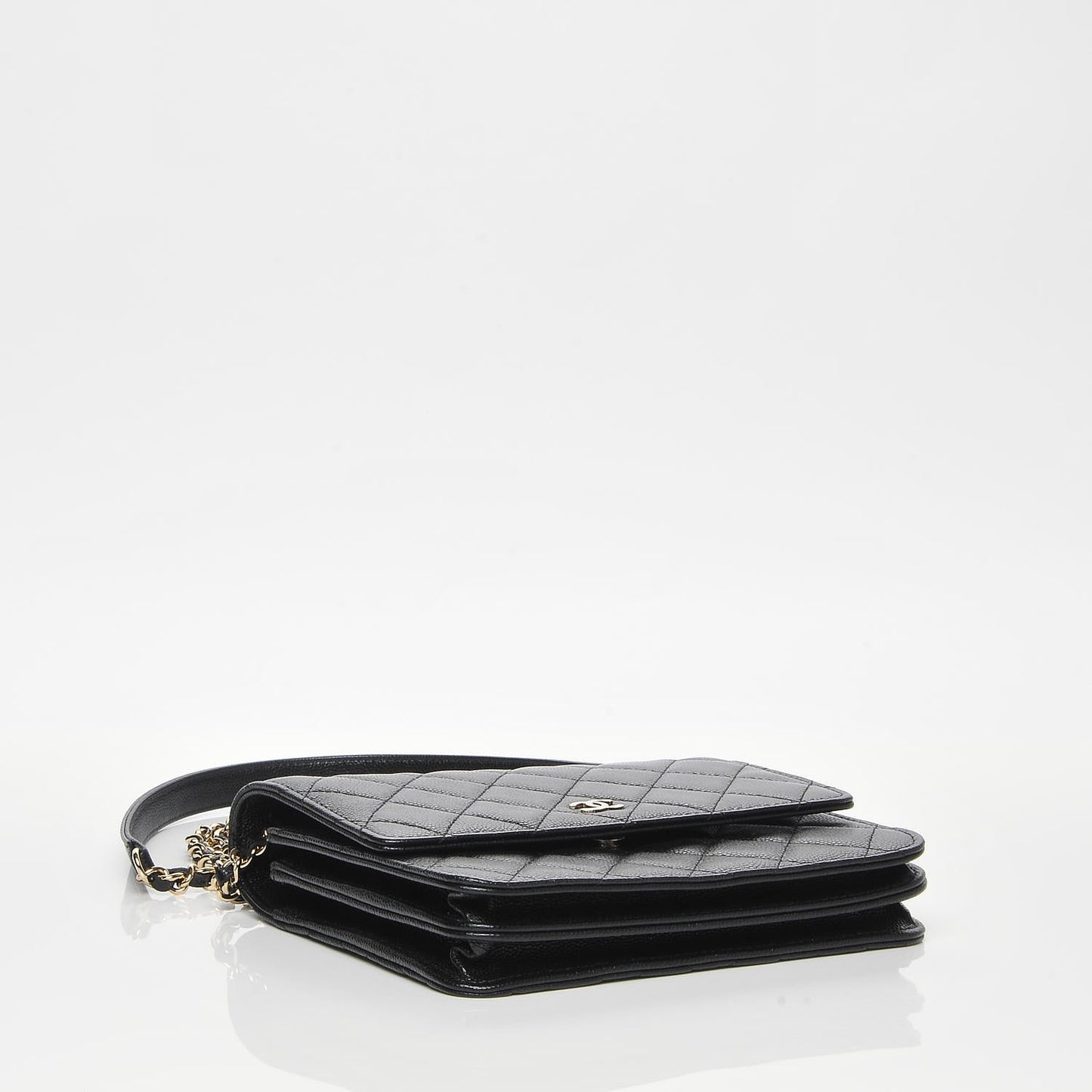 Caviar Quilted Square Wallet On Chain WOC Black