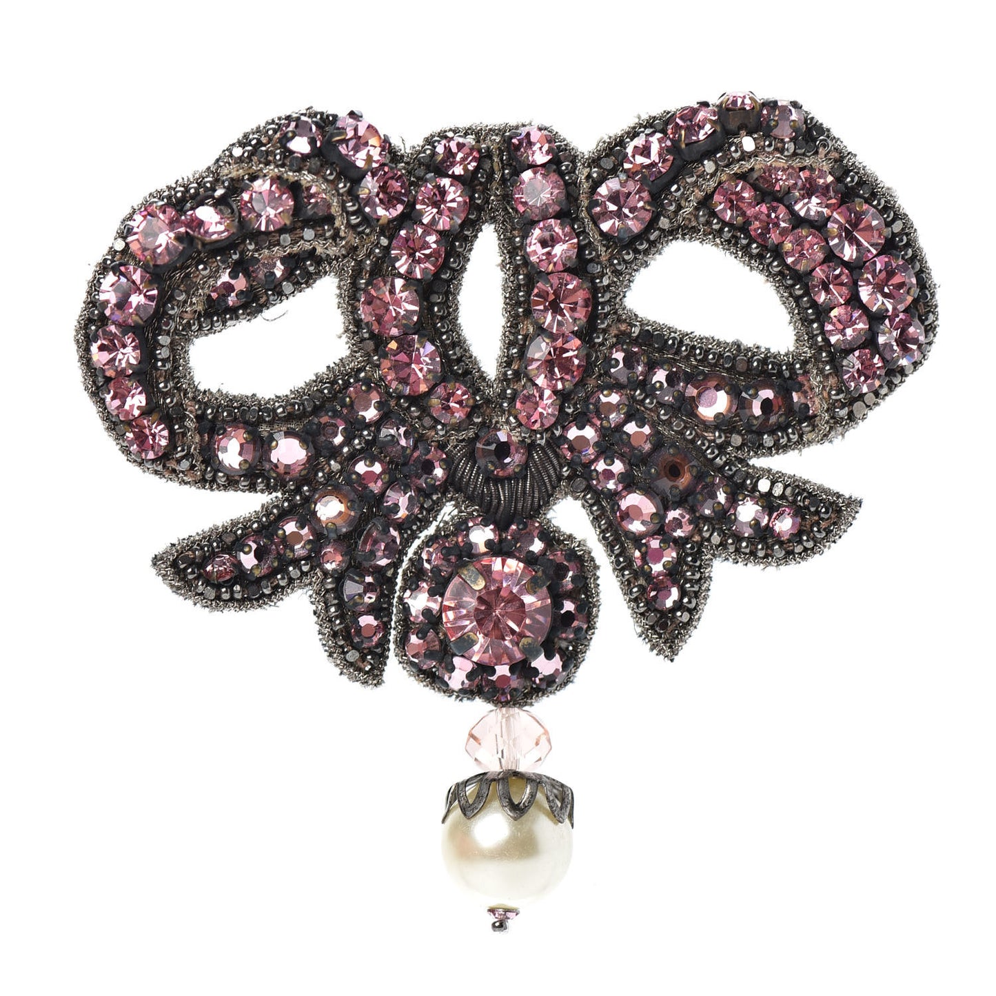 Metal Crystal Bow Brooch Pink