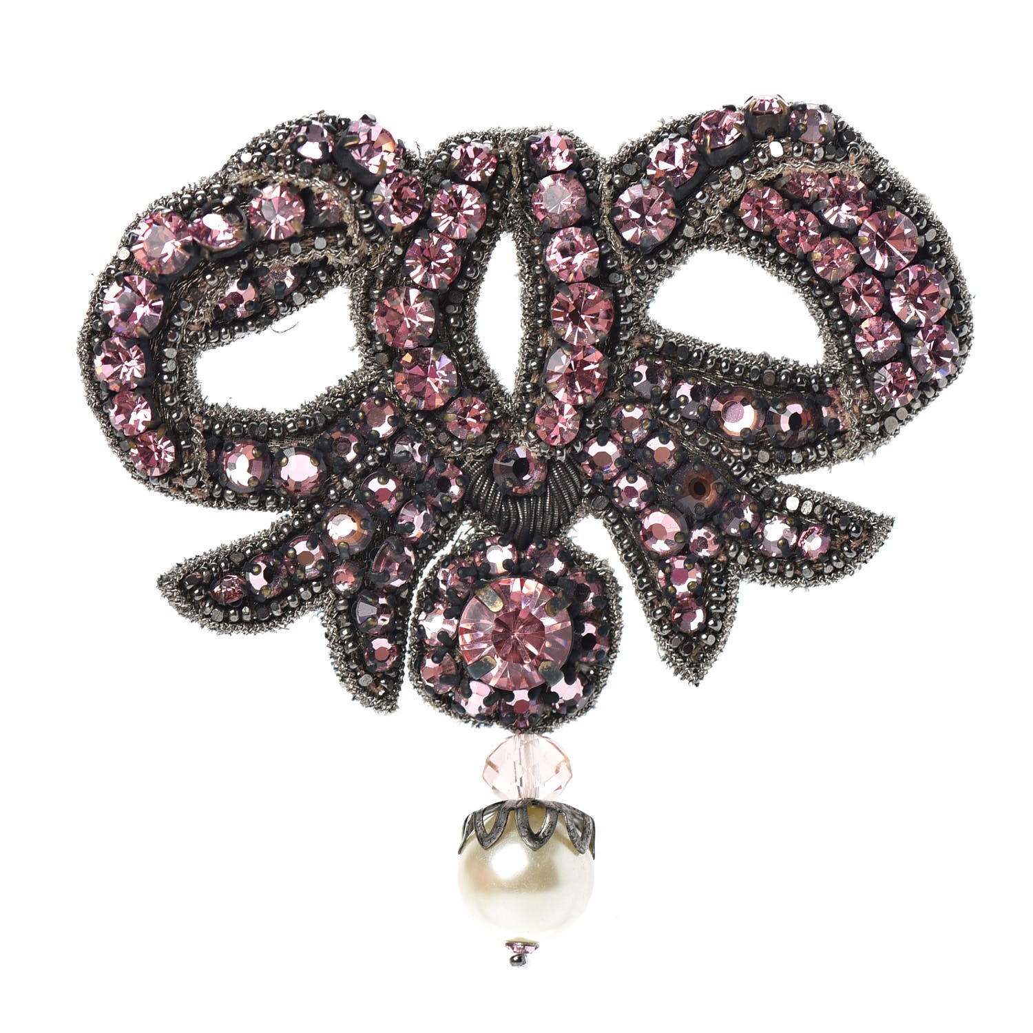 Gucci Metal Crystal Bow Brooch Pink 1 of 5