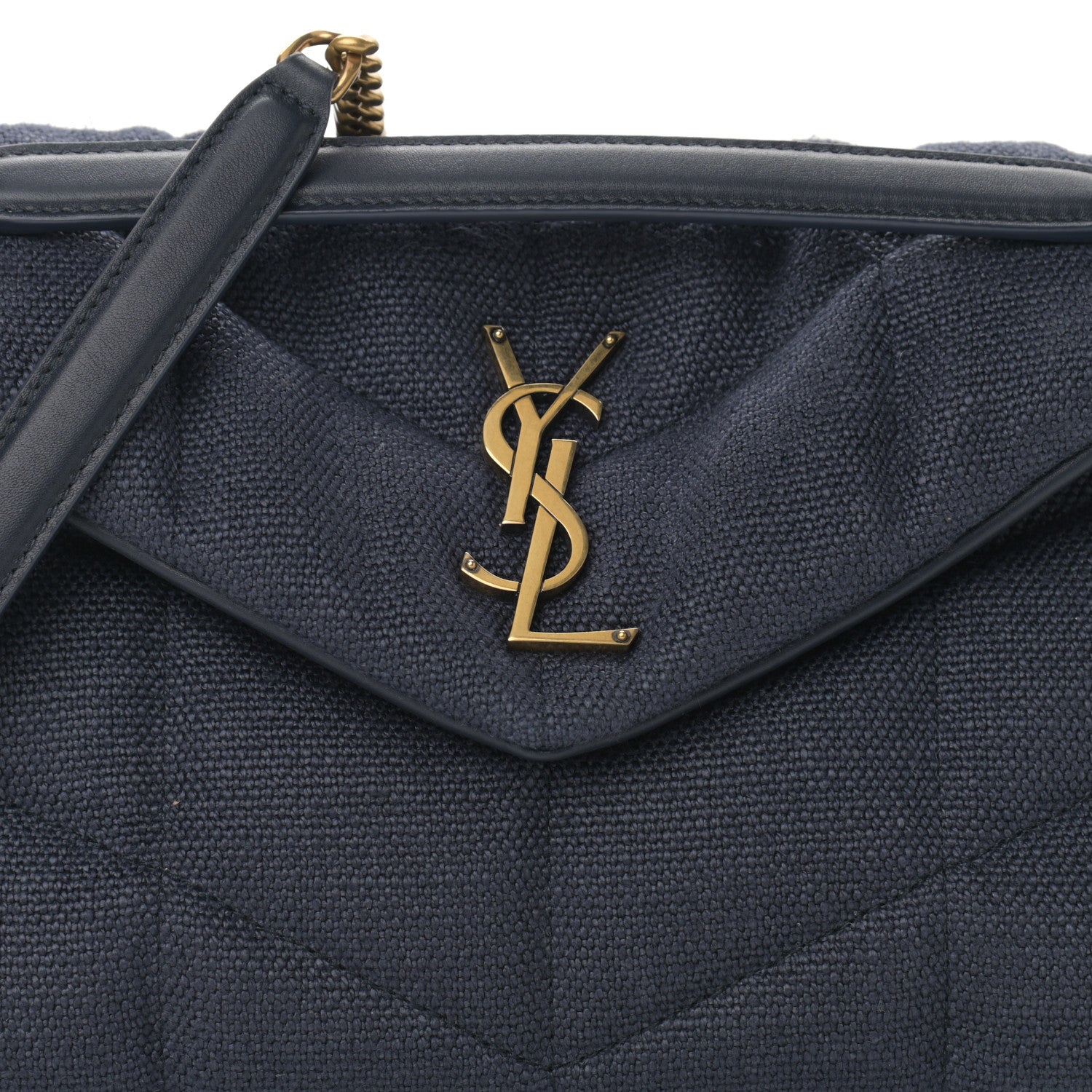 Saint Laurent Canvas Quilted Small Loulou Puffer Monogram Chain Satchel Marine 9 of 9