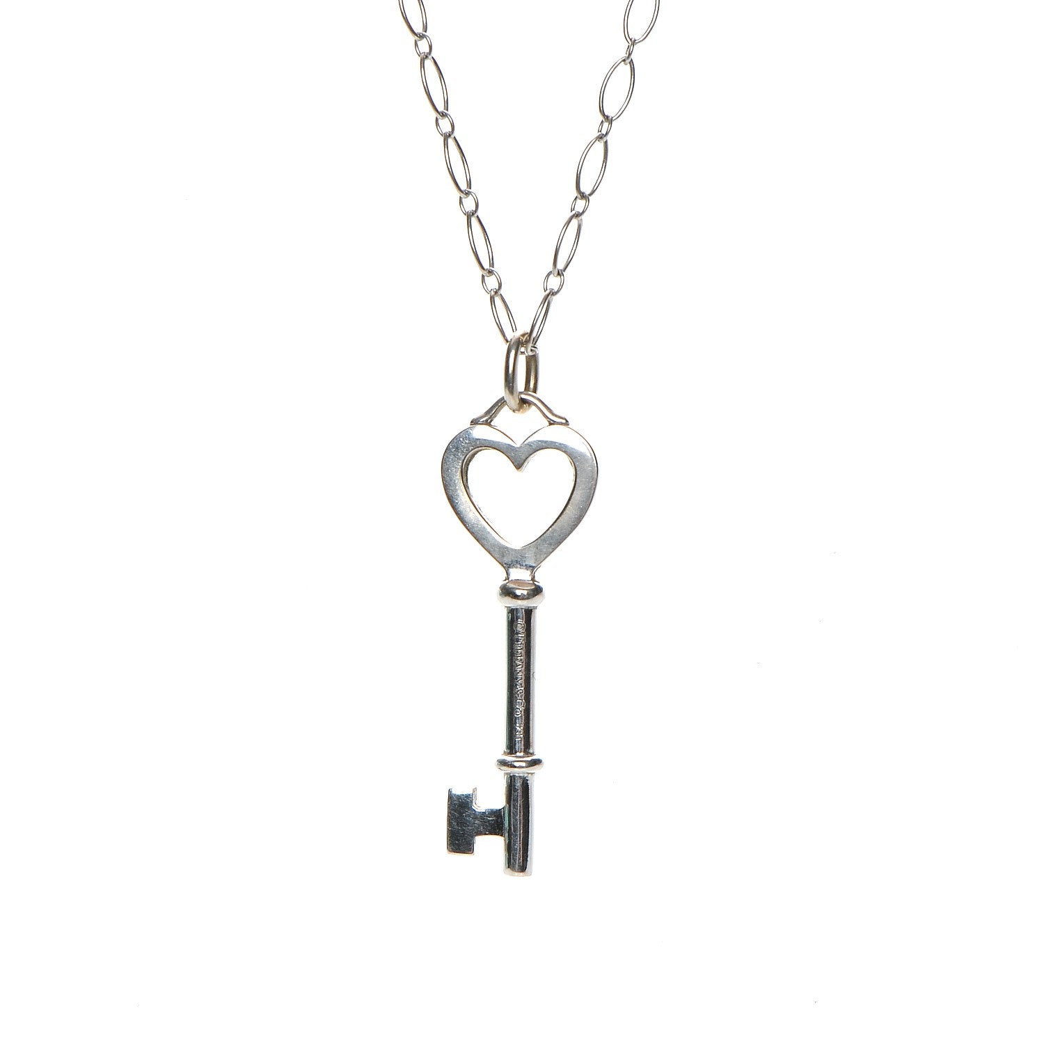 Tiffany 18K White Gold Diamond Mini Heart Key Charm Pendant Link Necklace 9 of 10
