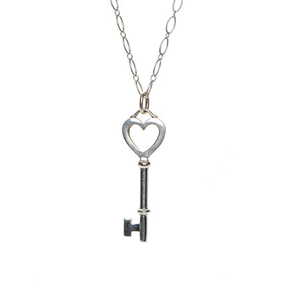 Tiffany 18K White Gold Diamond Mini Heart Key Charm Pendant Link Necklace 9 of 10