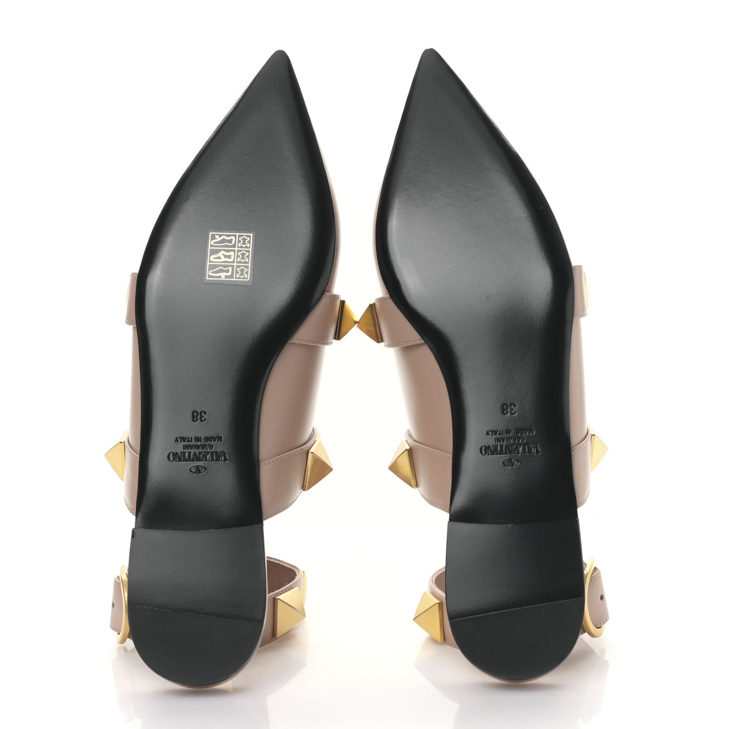 Calfskin Roman Stud Ankle Strap Flat Mules 38 Rose Cannelle