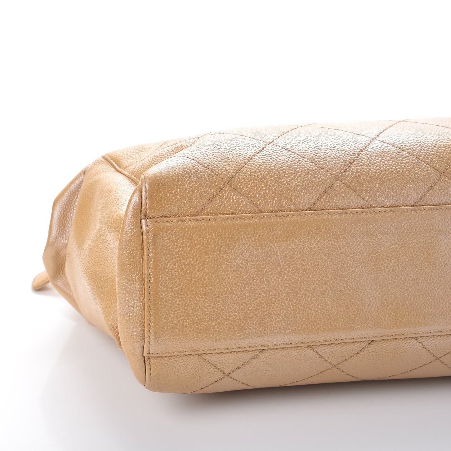 Metallic Caviar Quilted Shopping Tote Beige