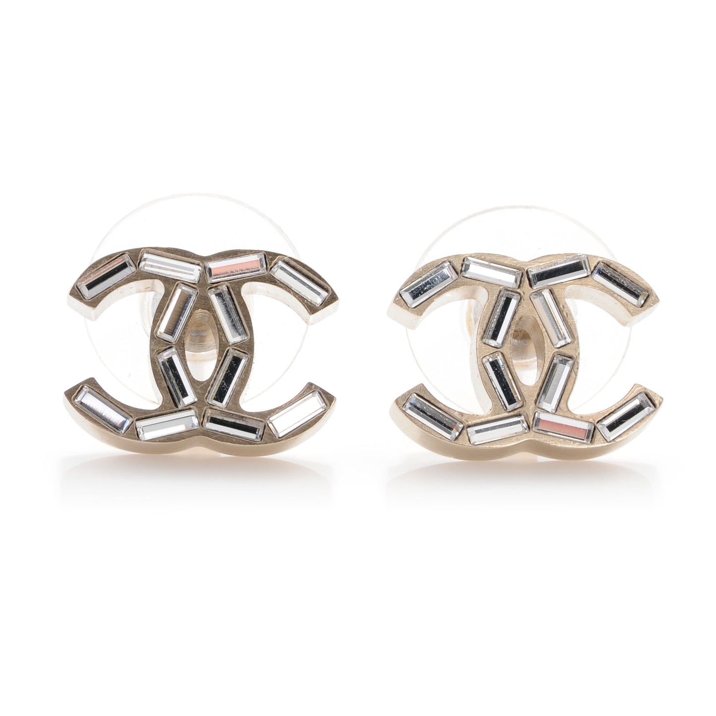 Crystal Baguette CC Earrings Light Gold