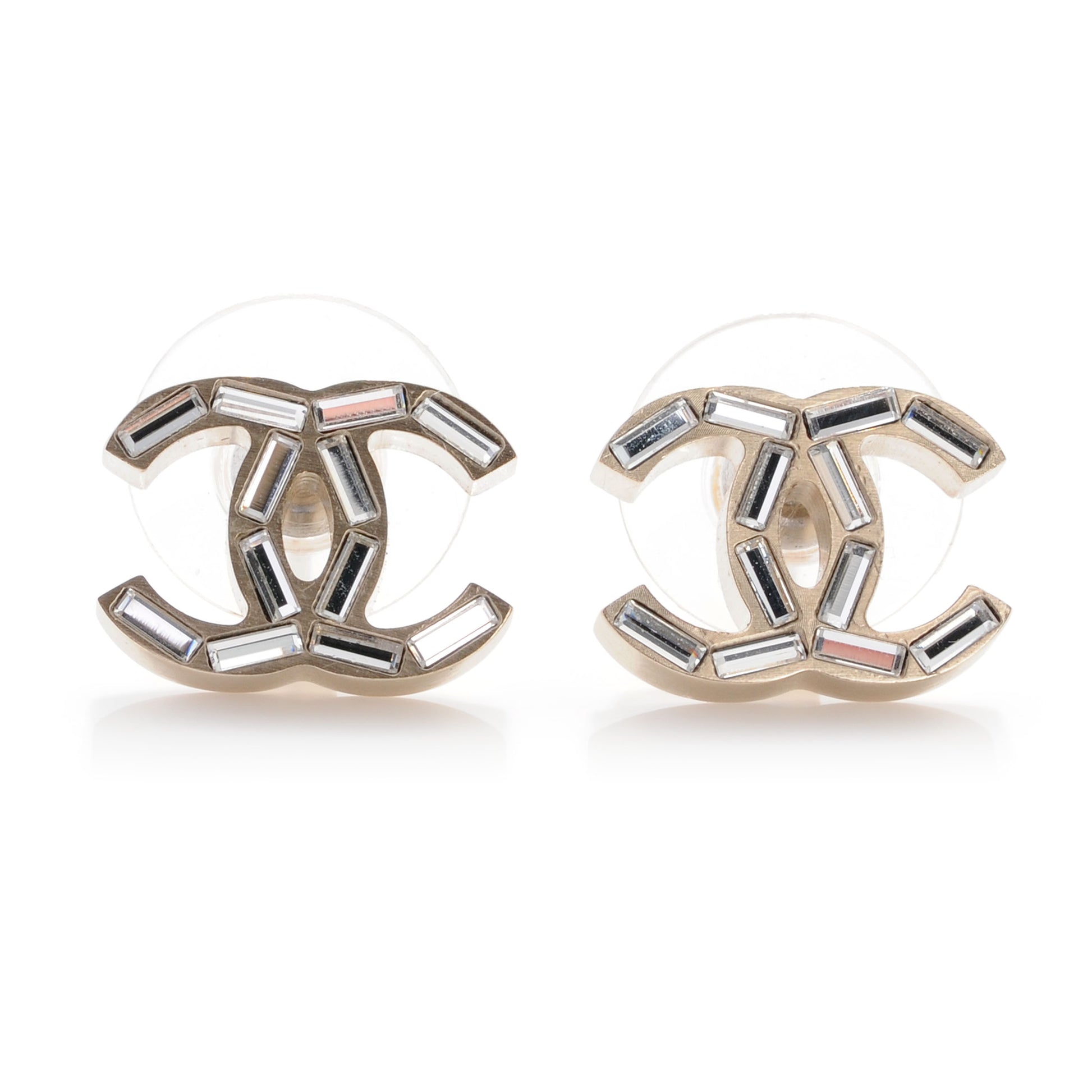 Chanel Crystal Baguette CC Earrings Light Gold 1 of 4
